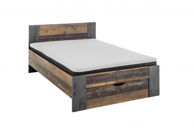 Lit Rudi 140x200 avec 1 tiroir - vieux style/béton - Image 7