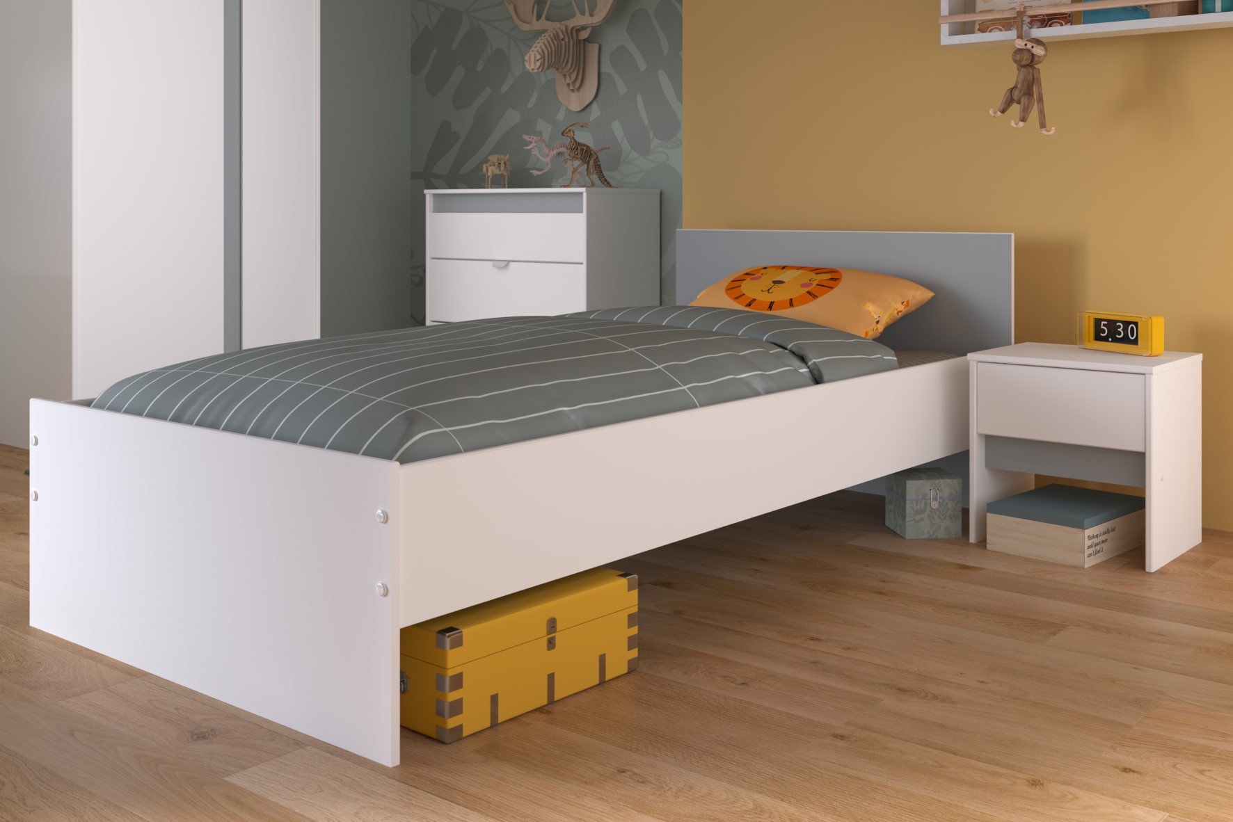 Lit Rue 90x200 - blanc/gris ou blanc/rose - Image 2