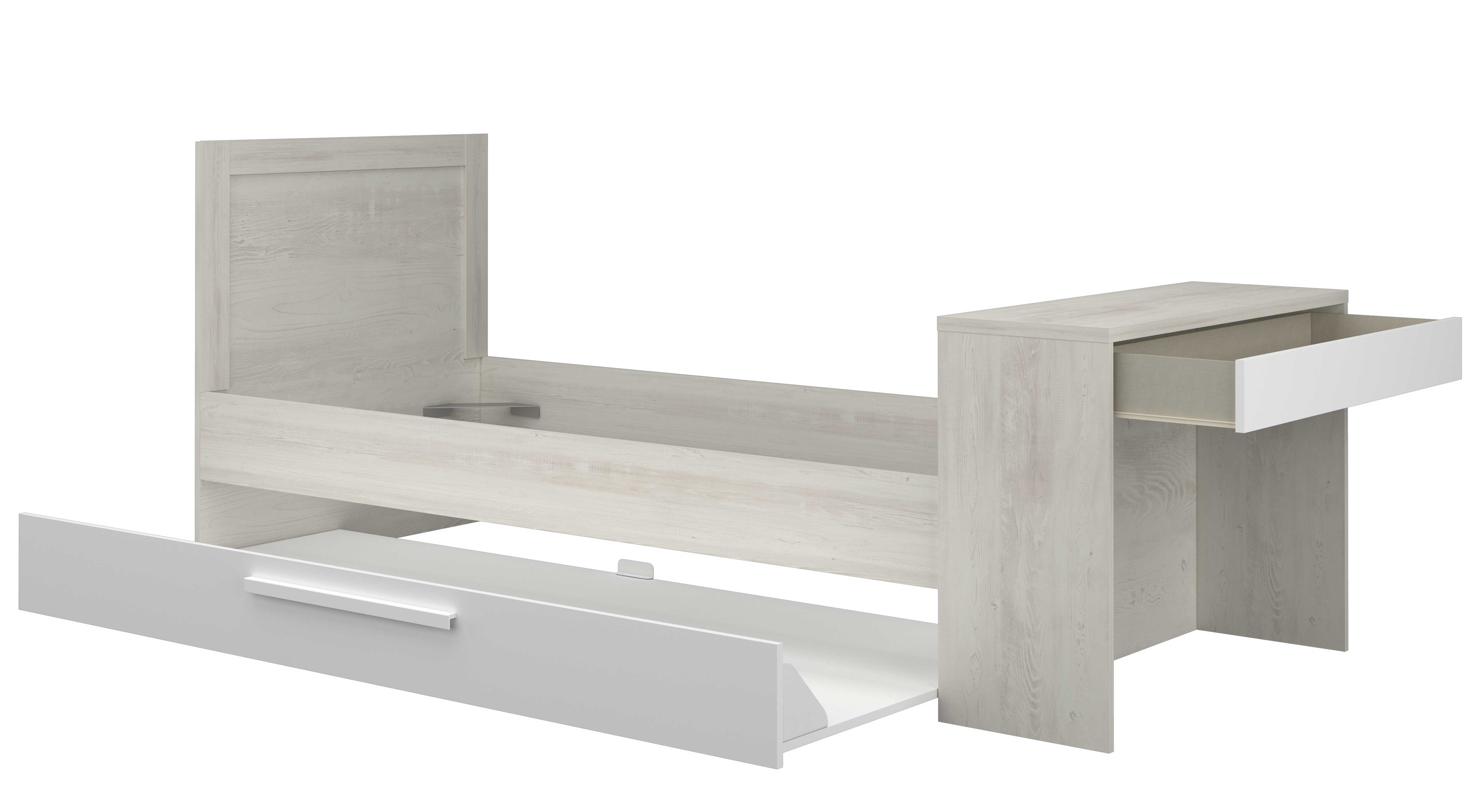 Lit Shipley 90x200 avec bureau et tiroir de lit - pin/blanc - Image 3