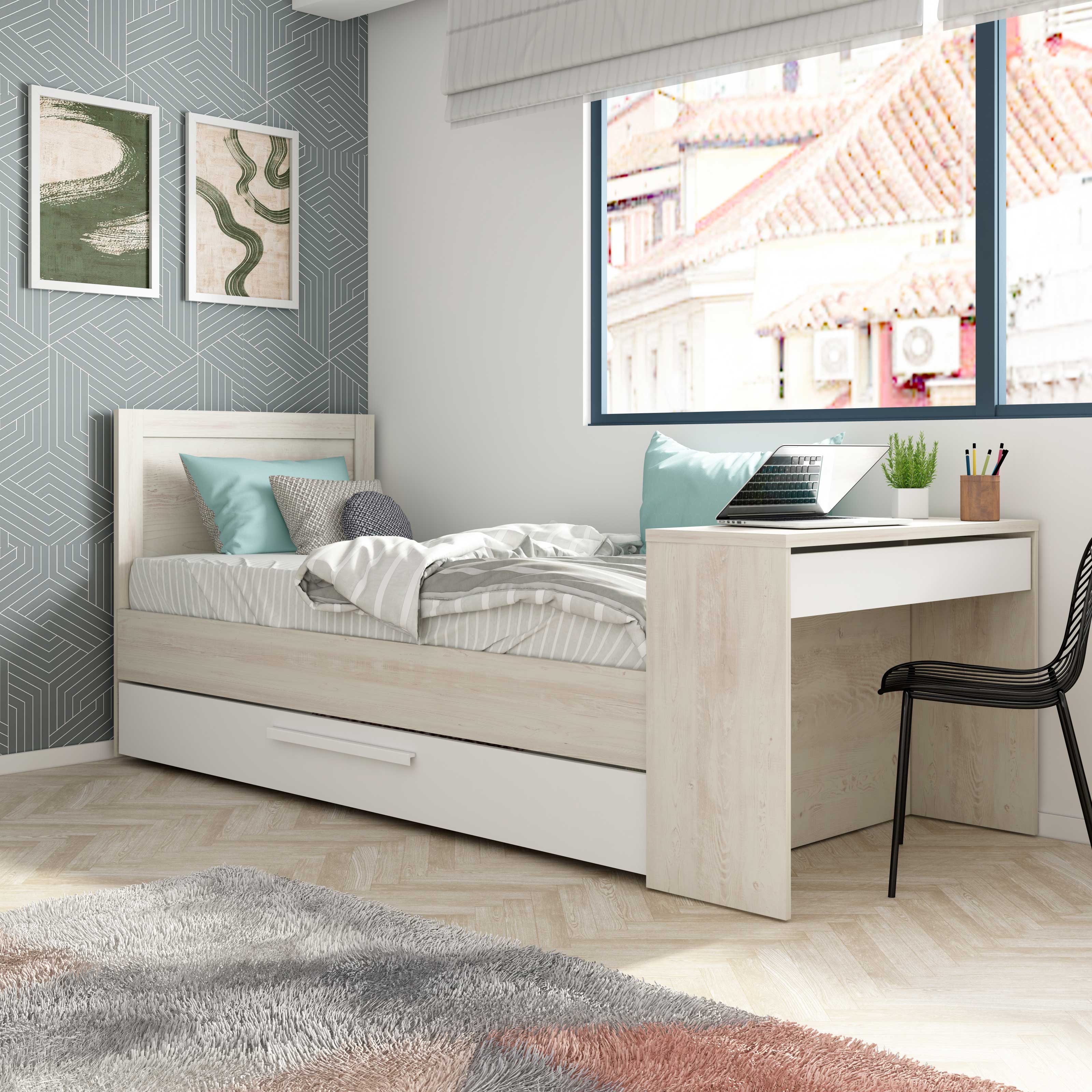 Lit Shipley 90x200 avec bureau et tiroir de lit - pin/blanc - Image 7