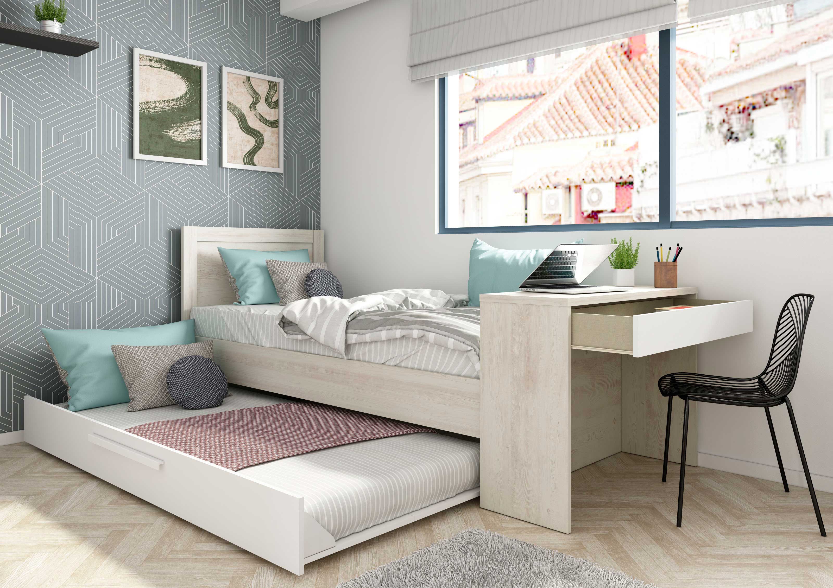 Lit Shipley 90x200 avec bureau et tiroir de lit - pin/blanc - Image 10