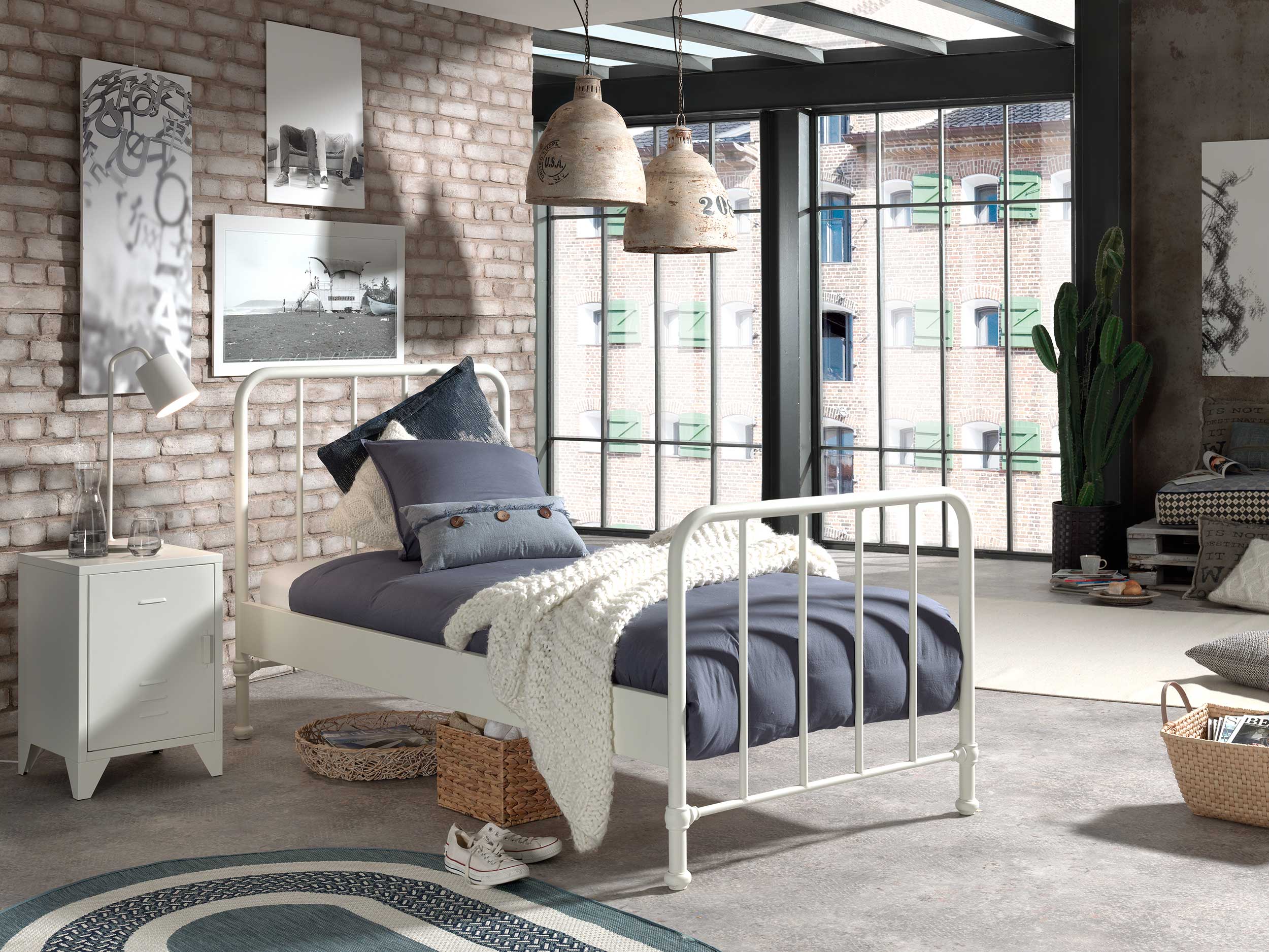 Lit simple Bronxx métal 90x200 - blanc mat - Image 5