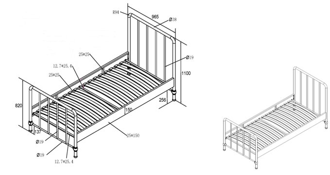 Lit simple Bronxx métal 90x200 - blanc mat - Image 7