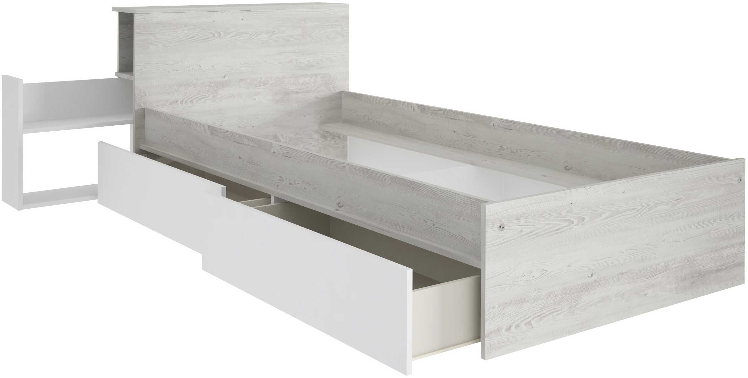 Lit simple Kazim 90x200 avec espaces de rangement - blanc - Image 3