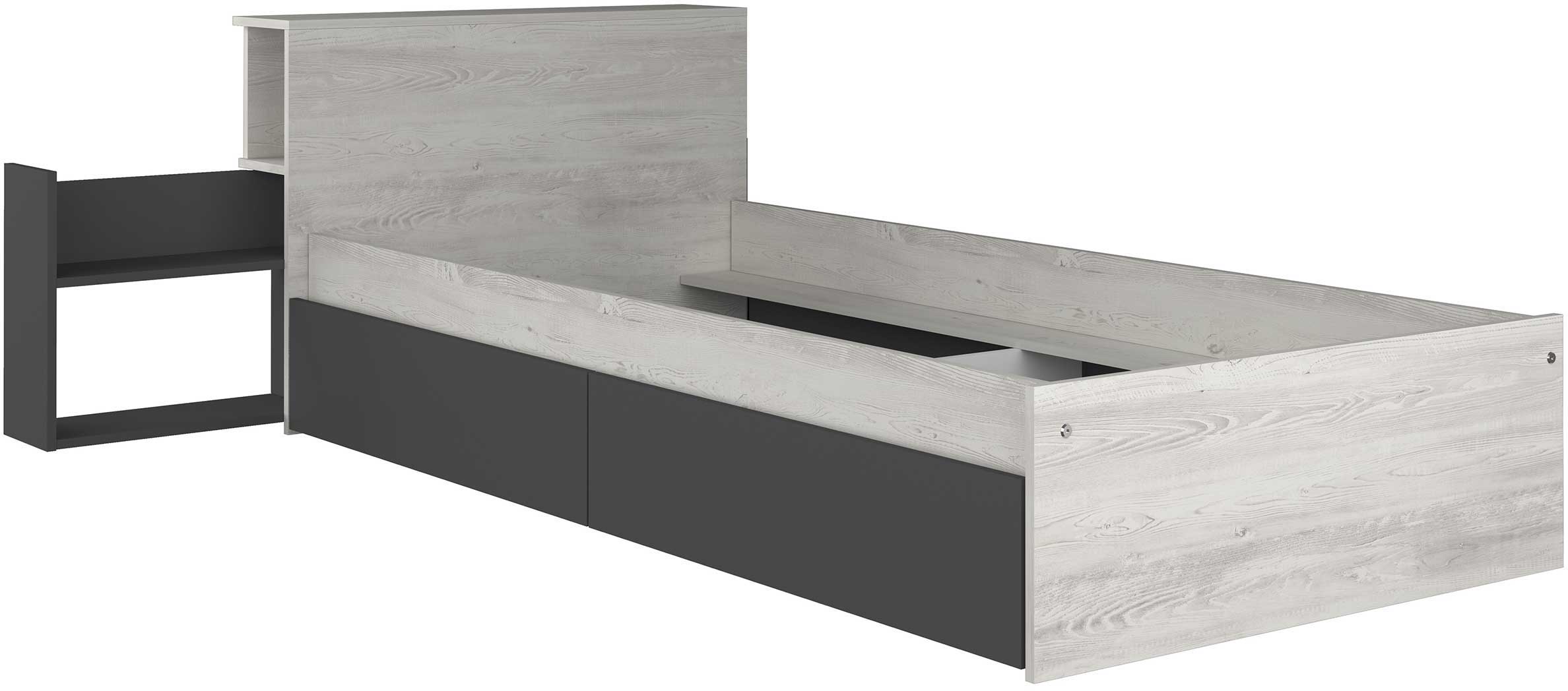 Lit simple Kazim 90x200 avec espaces de rangement - gris - Image 2