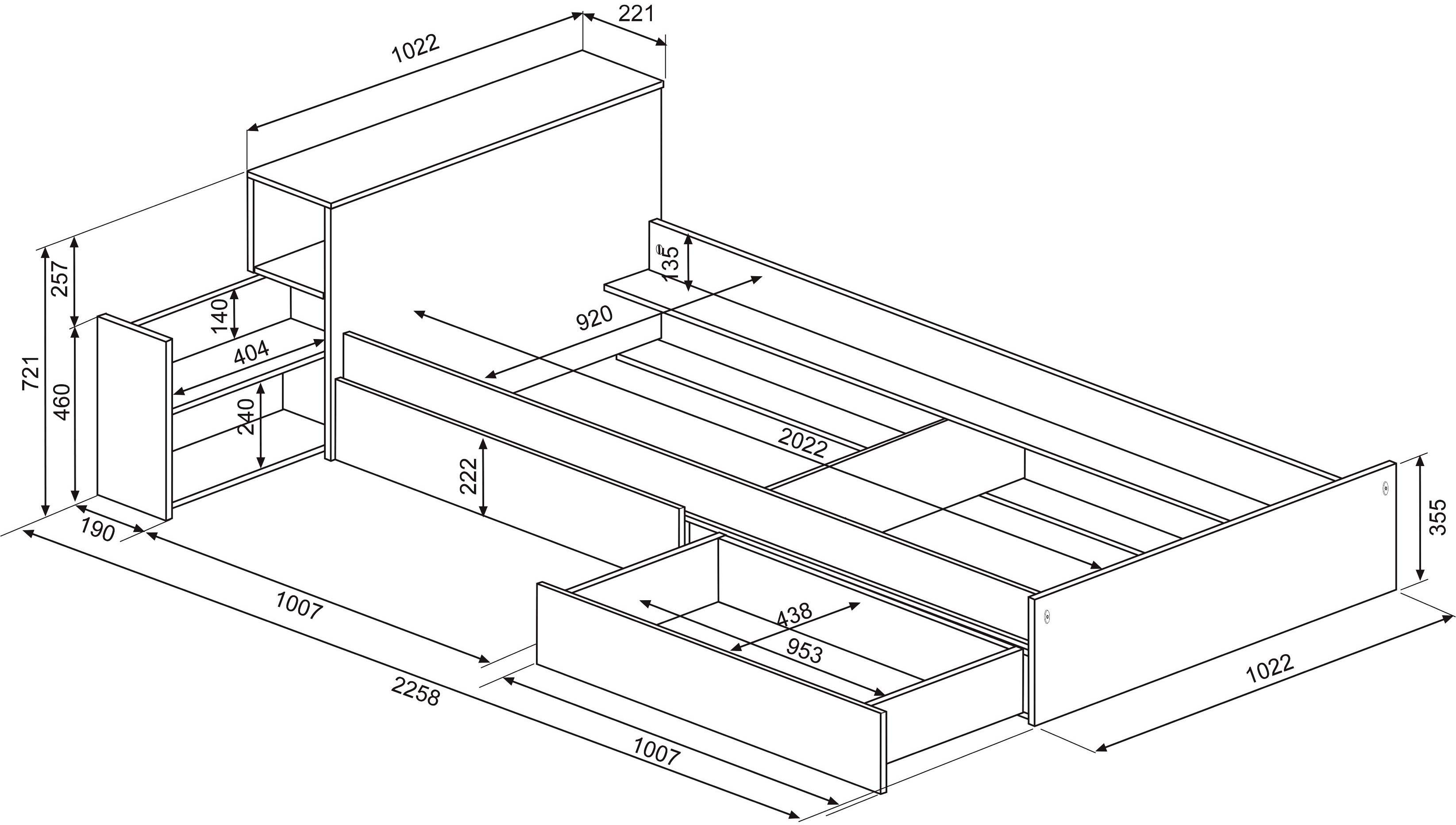Lit simple Kazim 90x200 avec espaces de rangement - vieux rose - Image 2