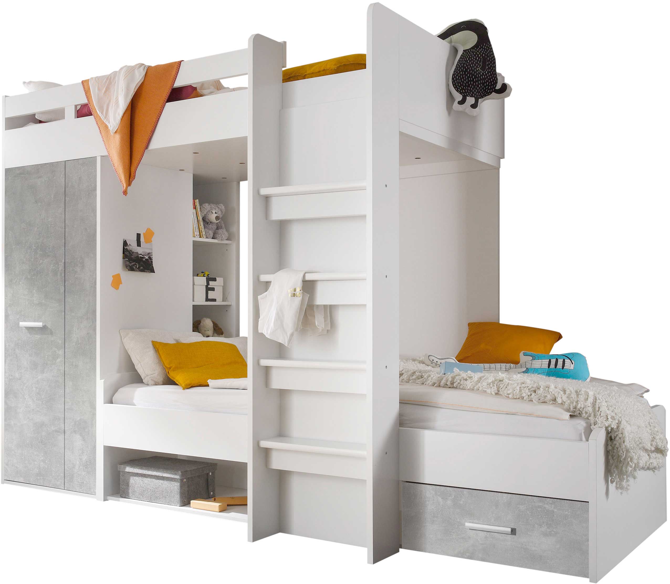 Lit superposé 90 x 200 avec armoire Lopes - béton/blanc - Image 4