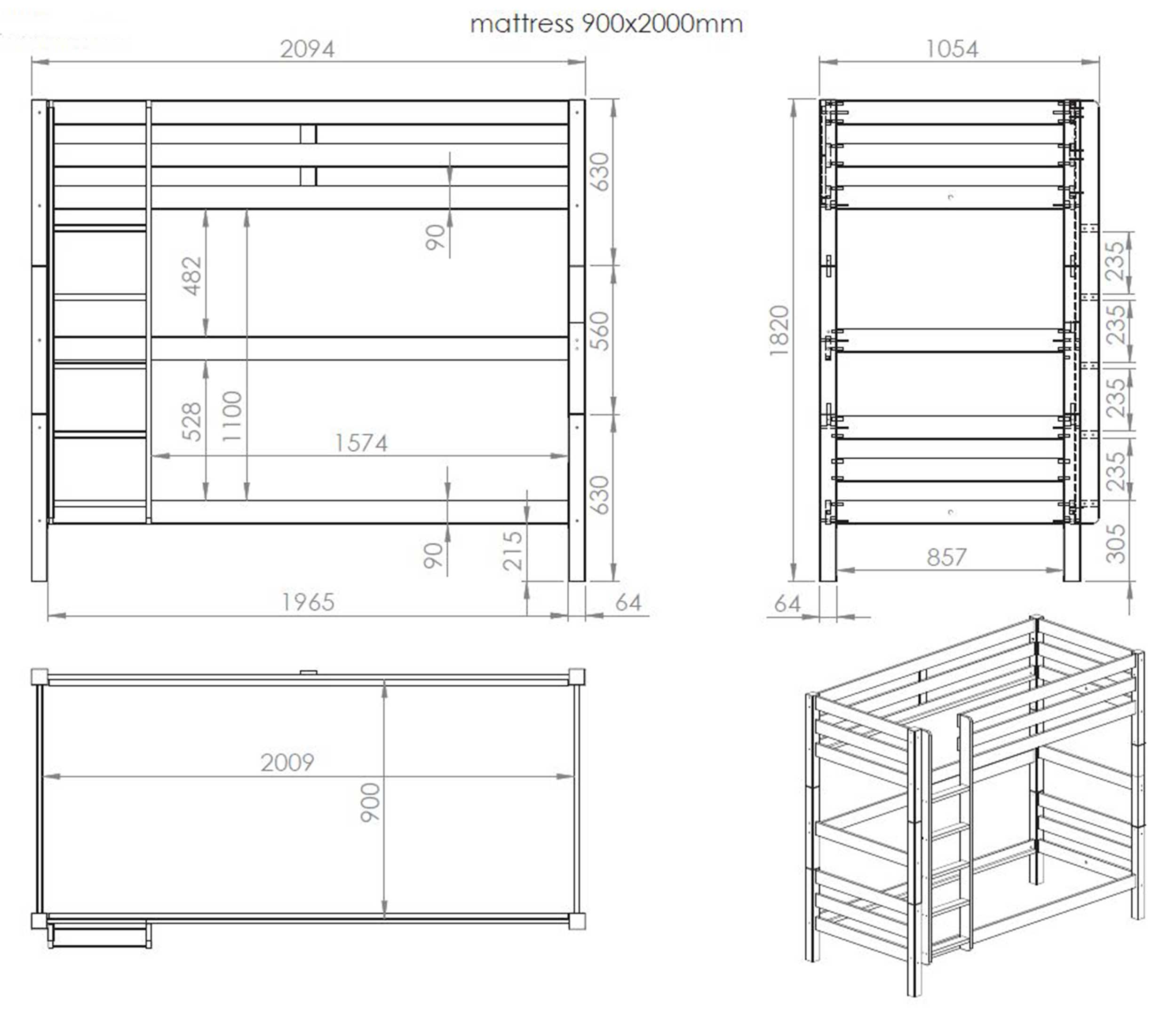 Lit superposé Claire avec tiroirs-lit - bois de pin - Image 2