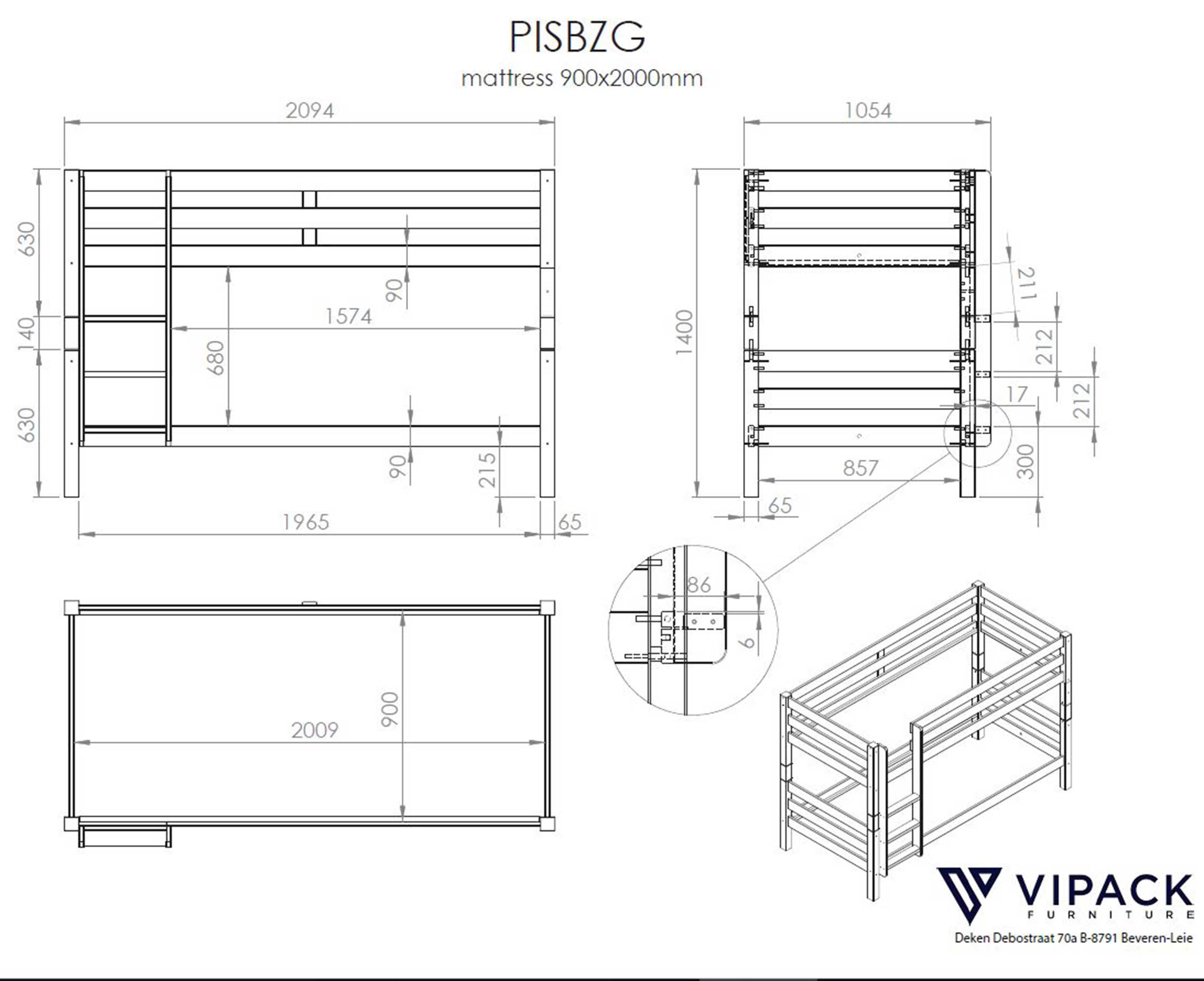 Lit superposé Claire bas avec tiroir de lit - blanc - Image 2