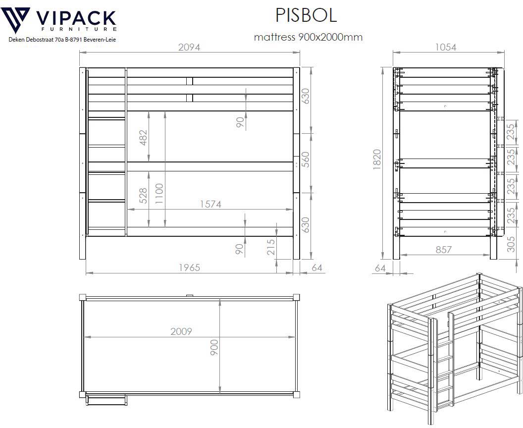 Lit superposé Claire haut avec 2 tiroirs - gris - Image 2