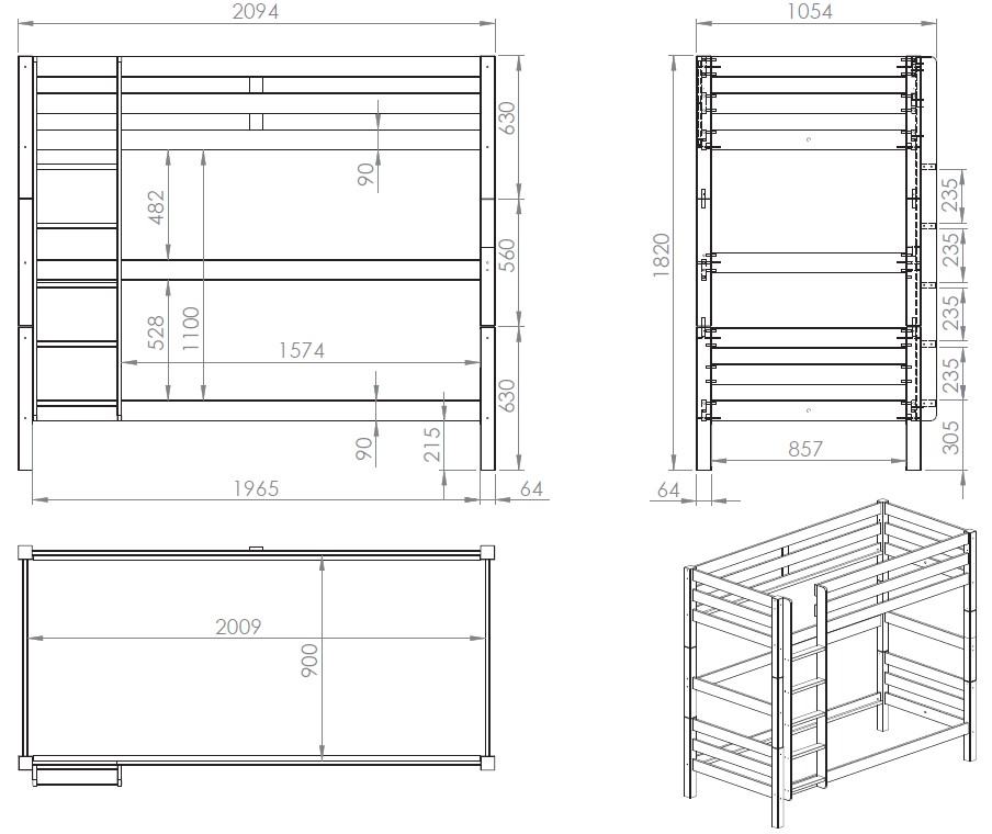 Lit superposé Claire haut - bois de pin - Image 3