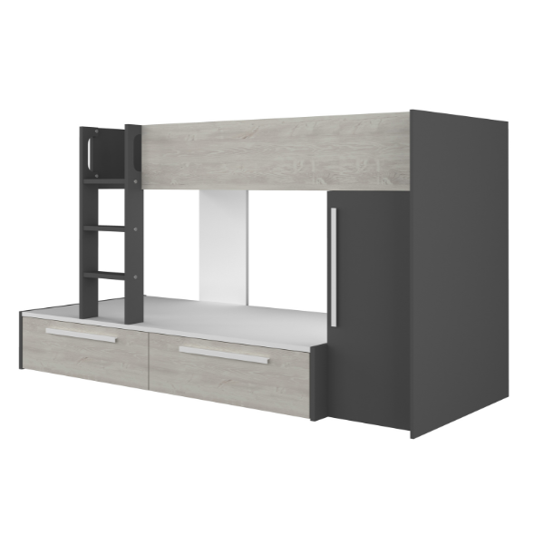 Lit superposé Fleur avec armoire et tiroirs - gris - Image 2