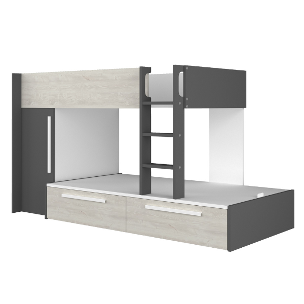 Lit superposé Fleur avec armoire et tiroirs - gris - Image 3