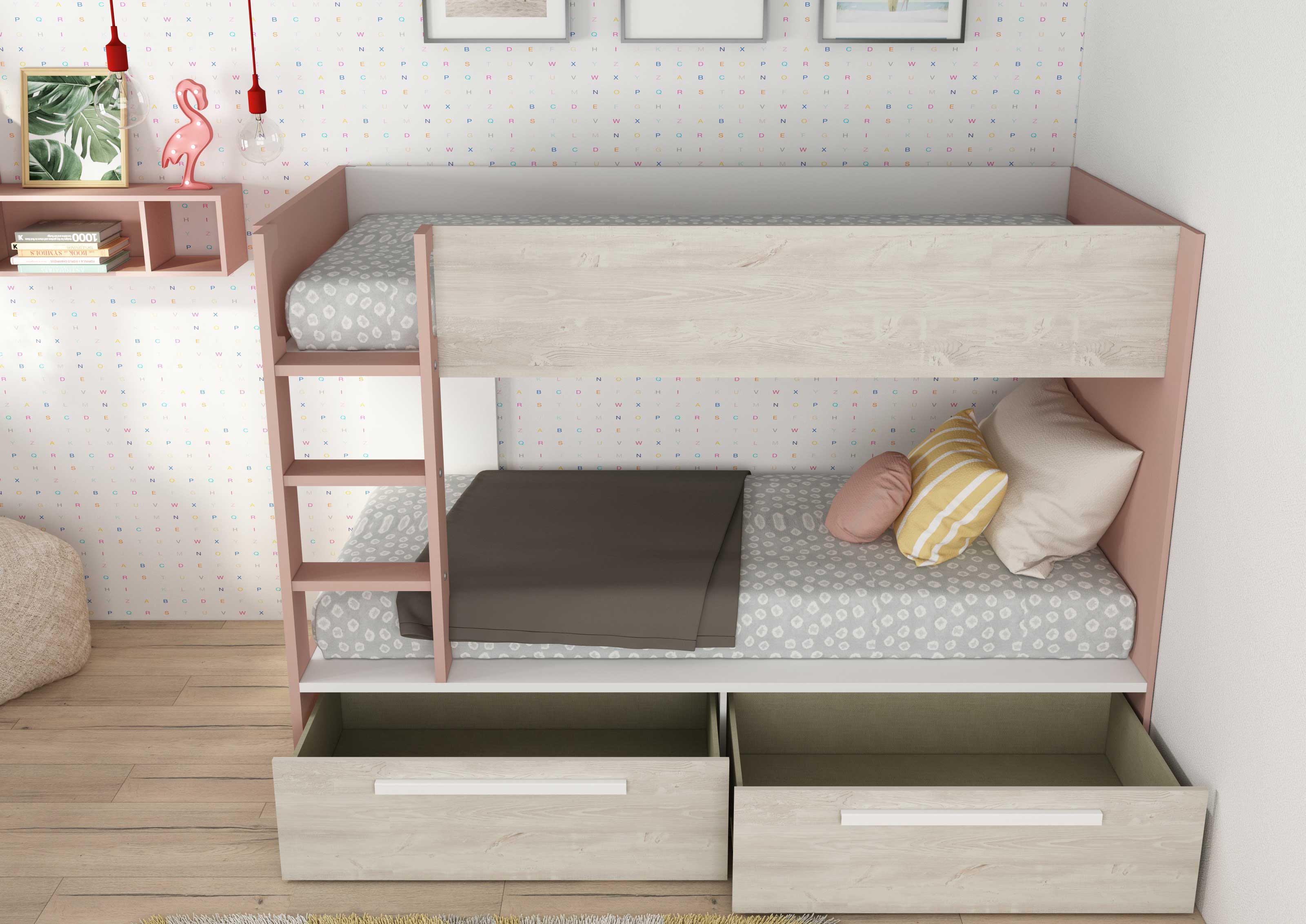 Lit superposé Fleur avec tiroirs de lit - vieux rose - Image 6