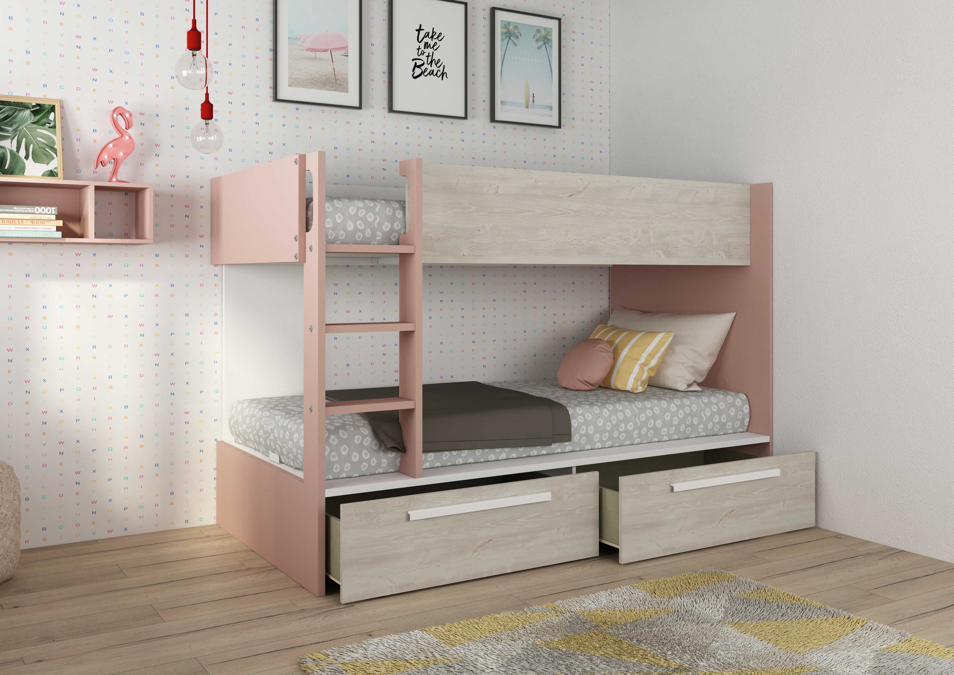 Lit superposé Fleur avec tiroirs de lit - vieux rose - Image 7