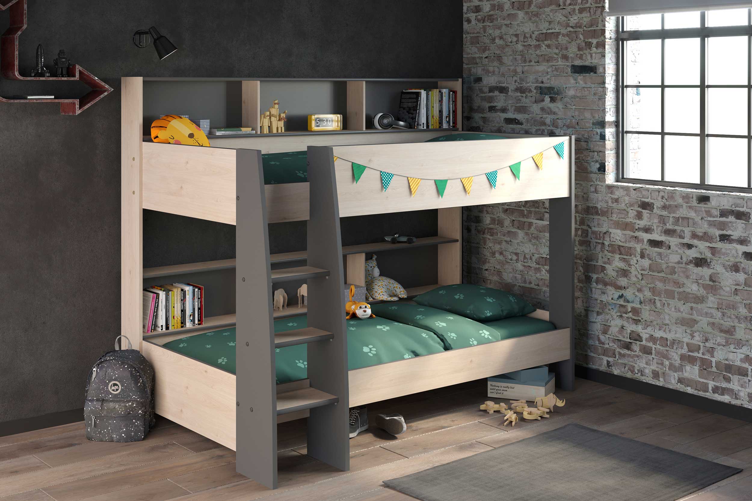 Lit superposé Leo incl. sommiers - chêne/gris - Image 8