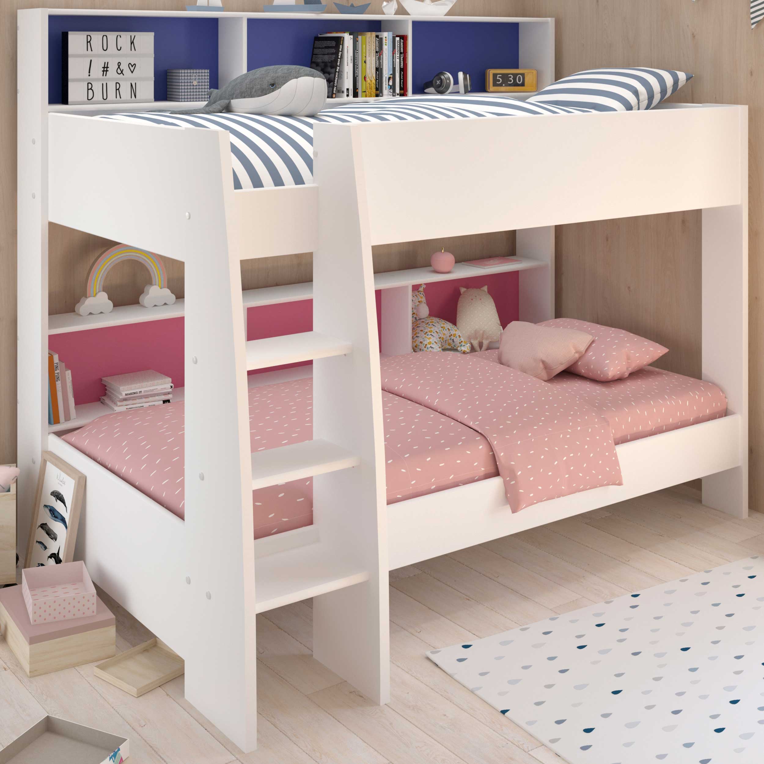 Lit superposé Leon sommiers incl. - blanc/bleu/rose