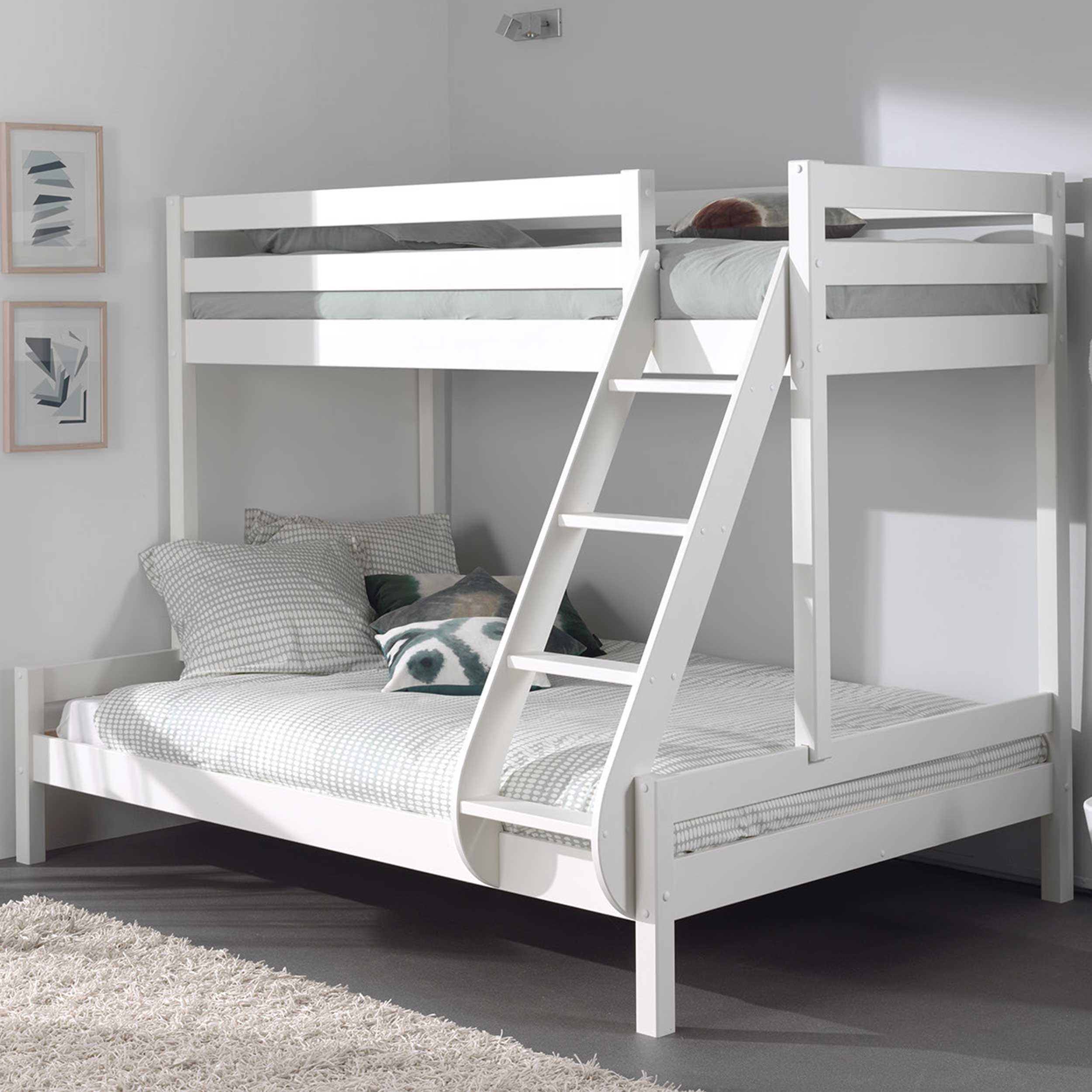 Lit superposé Triple pour 3 personnes bois - blanc