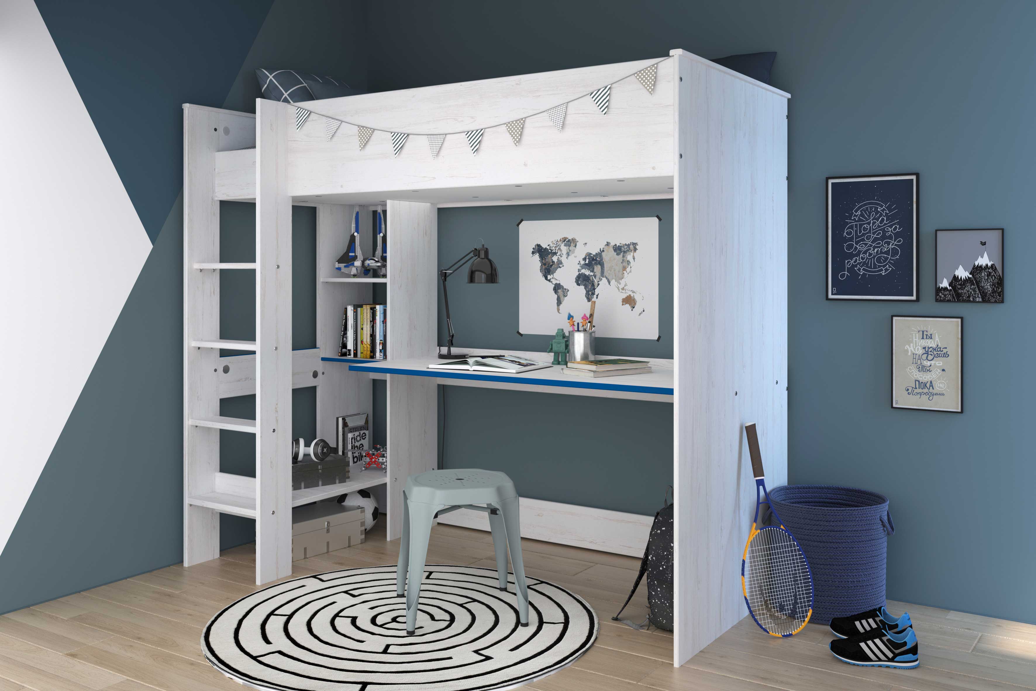 Lit surélevé Smiley blanc - avec bureau - Image 11