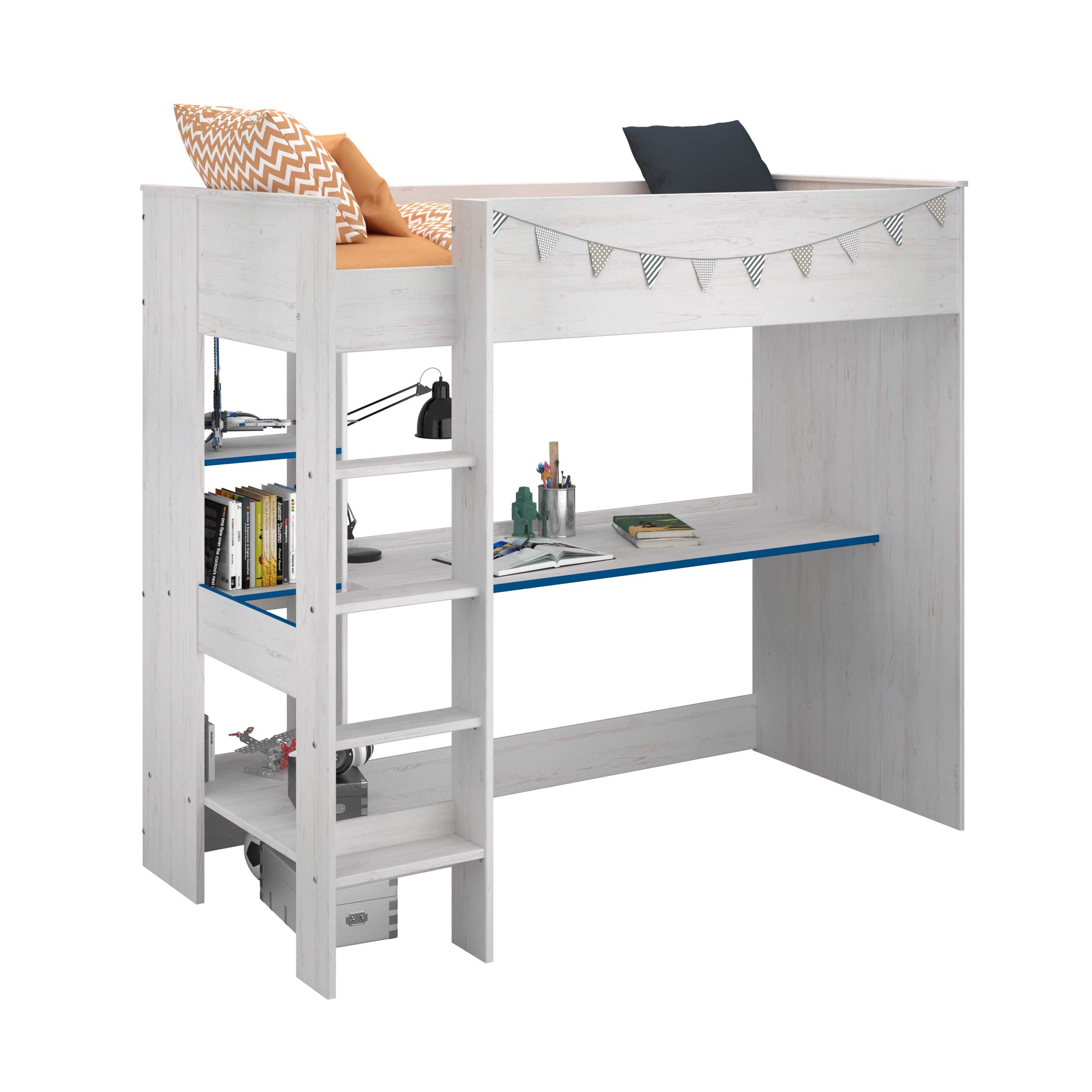 Lit surélevé Smiley blanc - avec bureau - Image 9