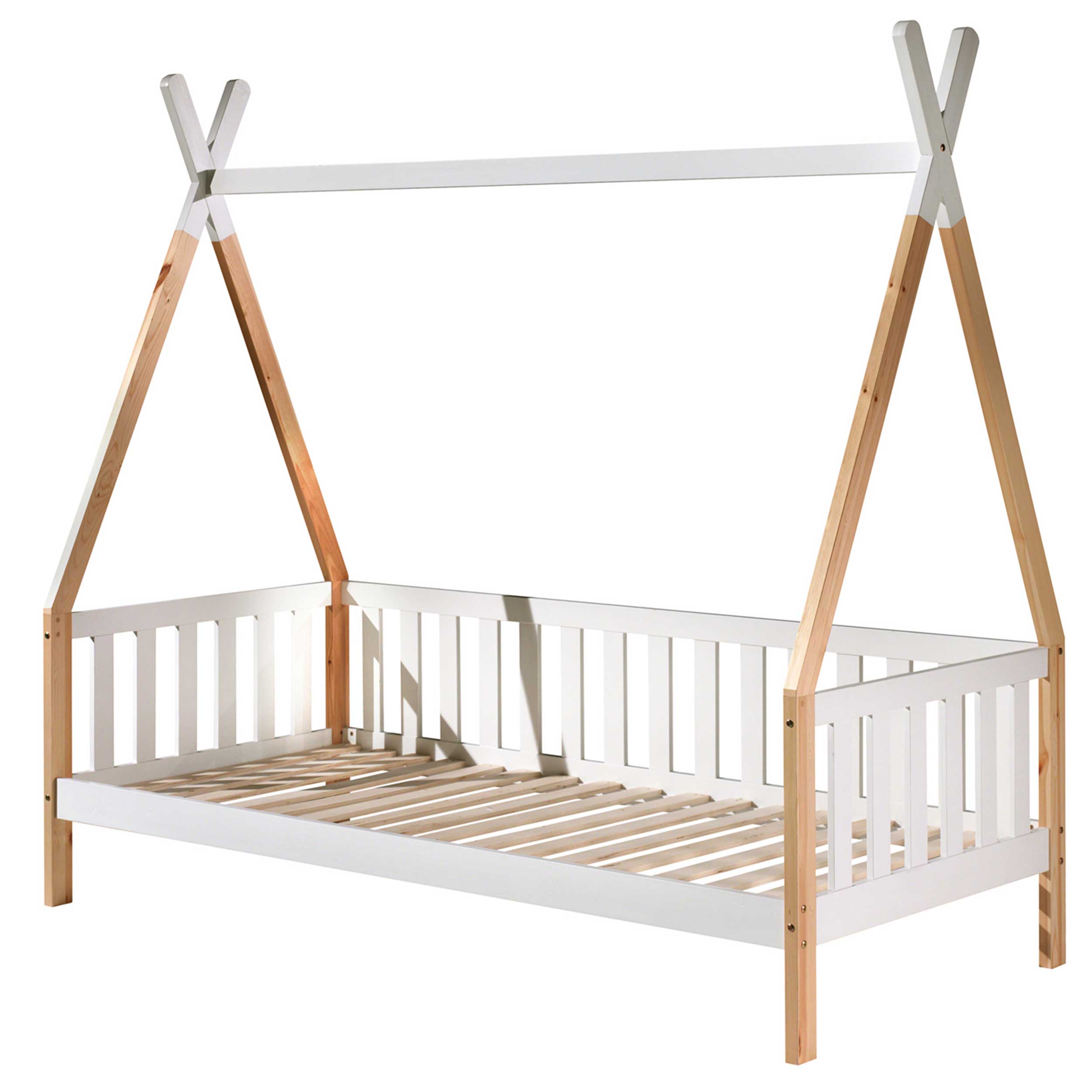 Lit tipi 90 x 200cm avec barrière et tiroir de lit bois massif - bois de pin/blanc - Image 5