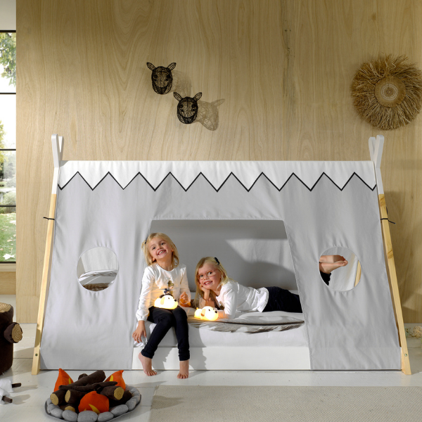 Lit tipi 90 x 200cm avec tente de lit - blanc/bois pin - Image 1