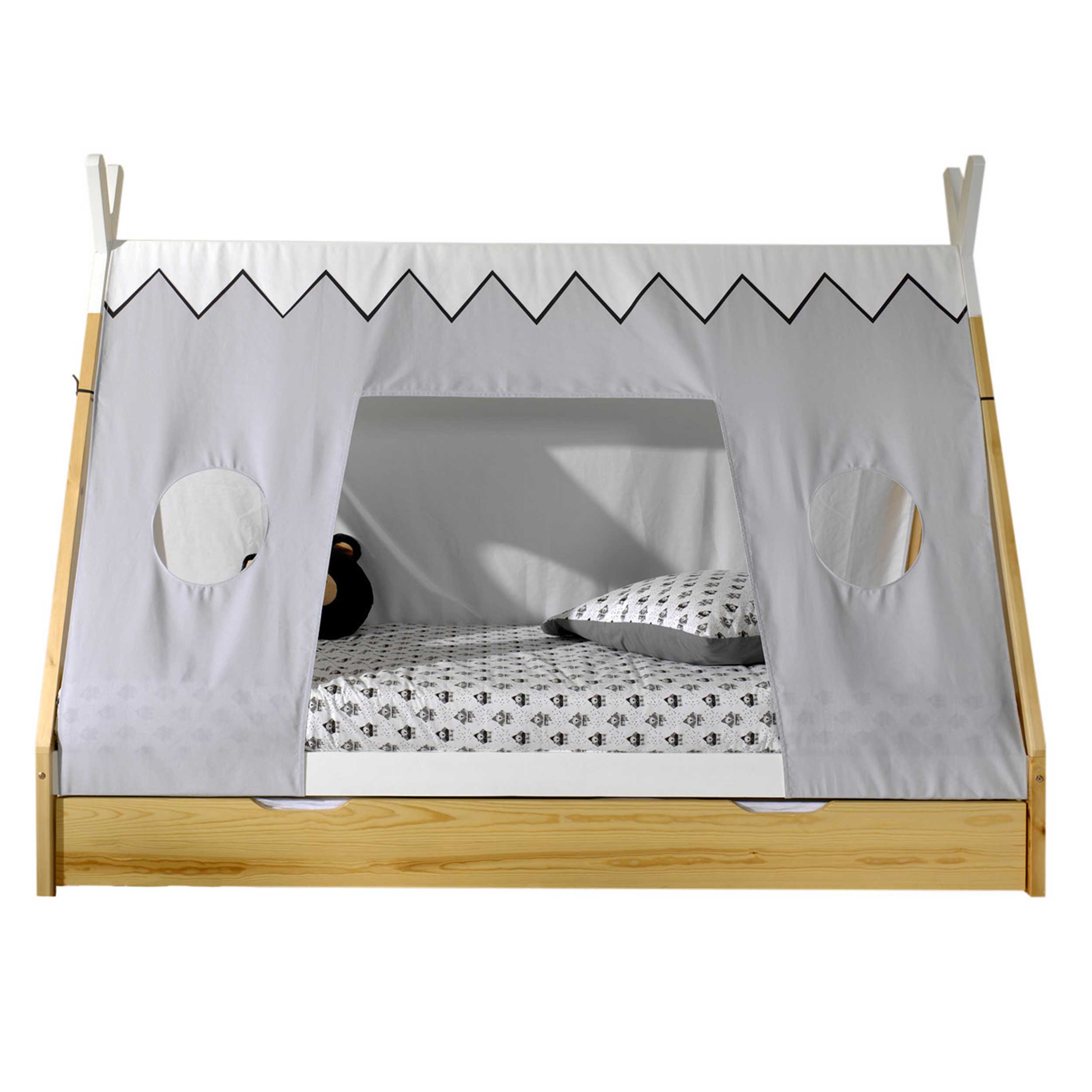 Lit Tipi 90 x 200cm avec tente de lit et tiroir de lit - bois pin - Image 8