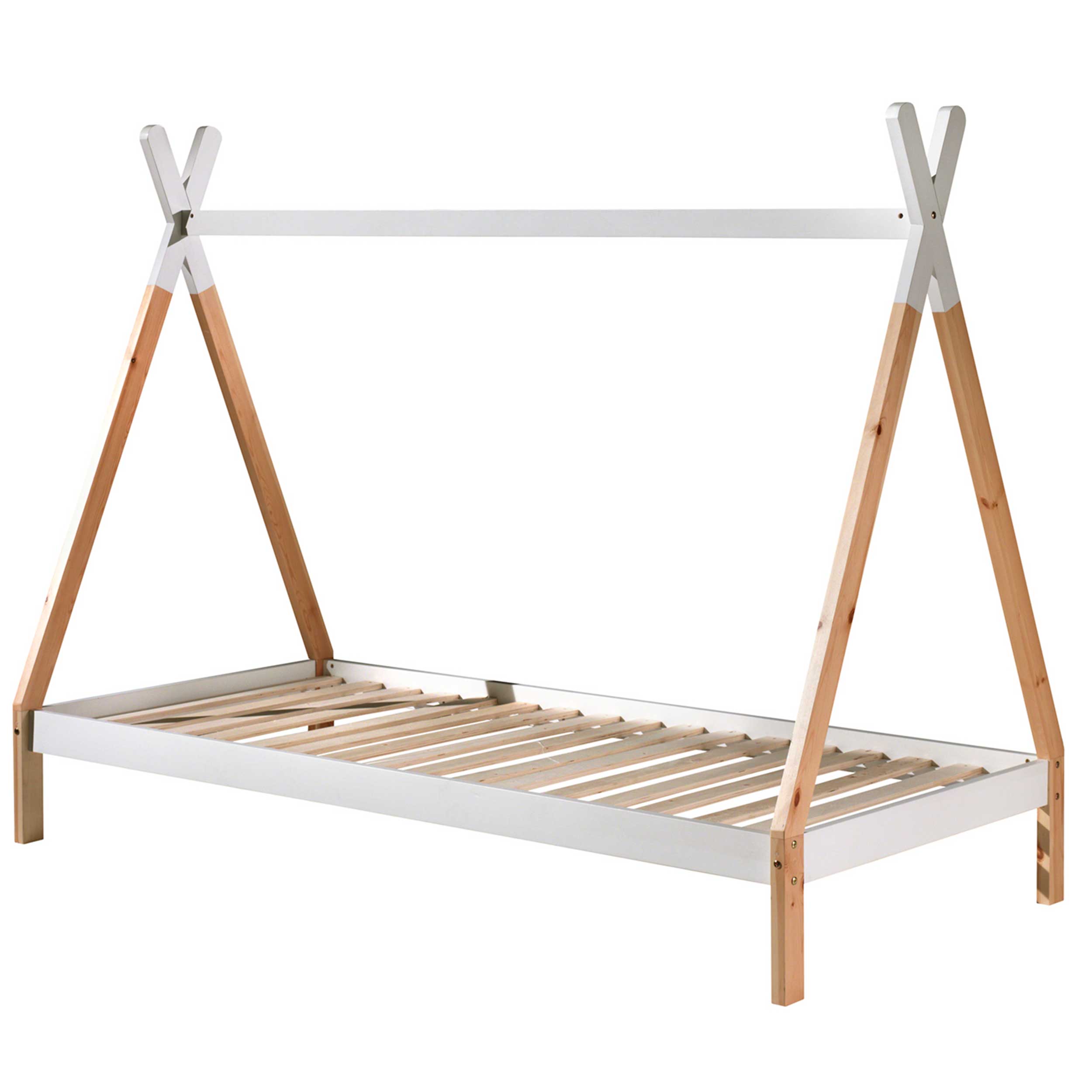 Lit tipi 90 x 200cm haut avec tente de lit - blanc/bois pin - Image 5