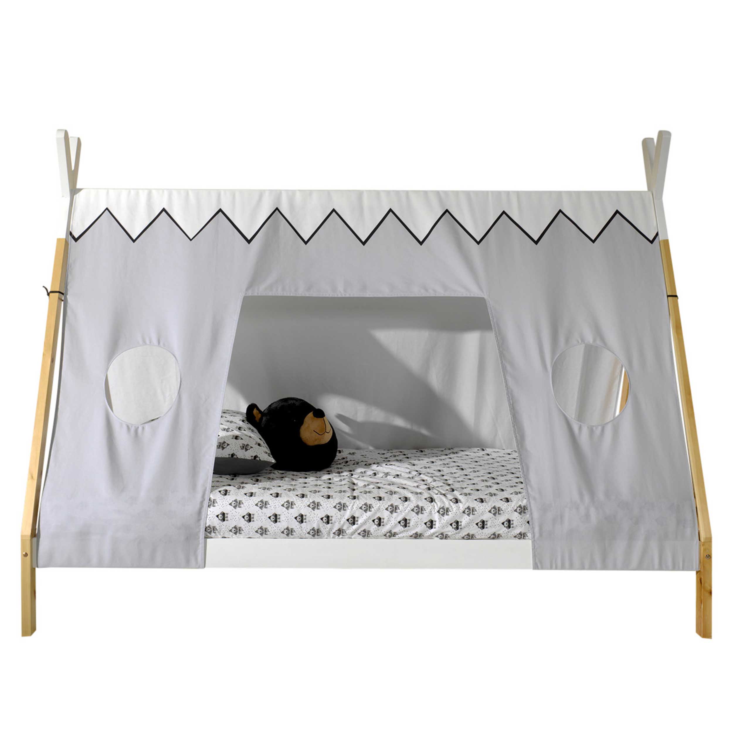 Lit tipi 90 x 200cm haut avec tente de lit - blanc/bois pin - Image 9