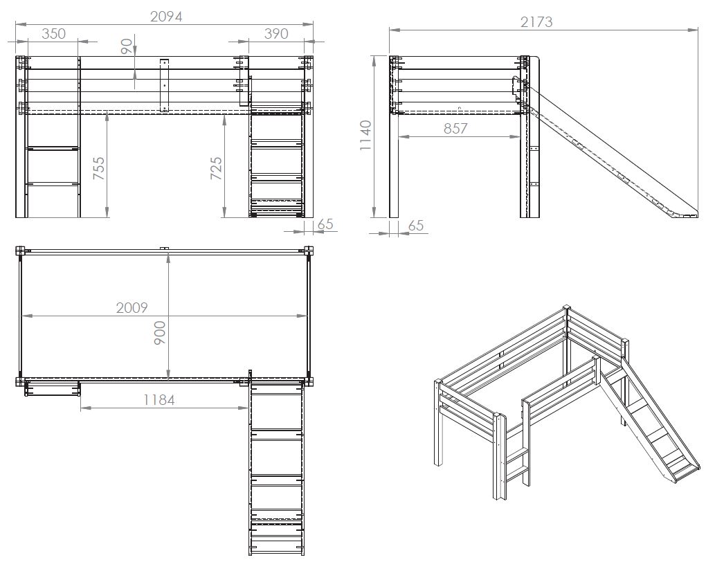 Lit toboggan Astrid avec tente et tunnel de lit et sacs de rangement Spring - gris - Image 2
