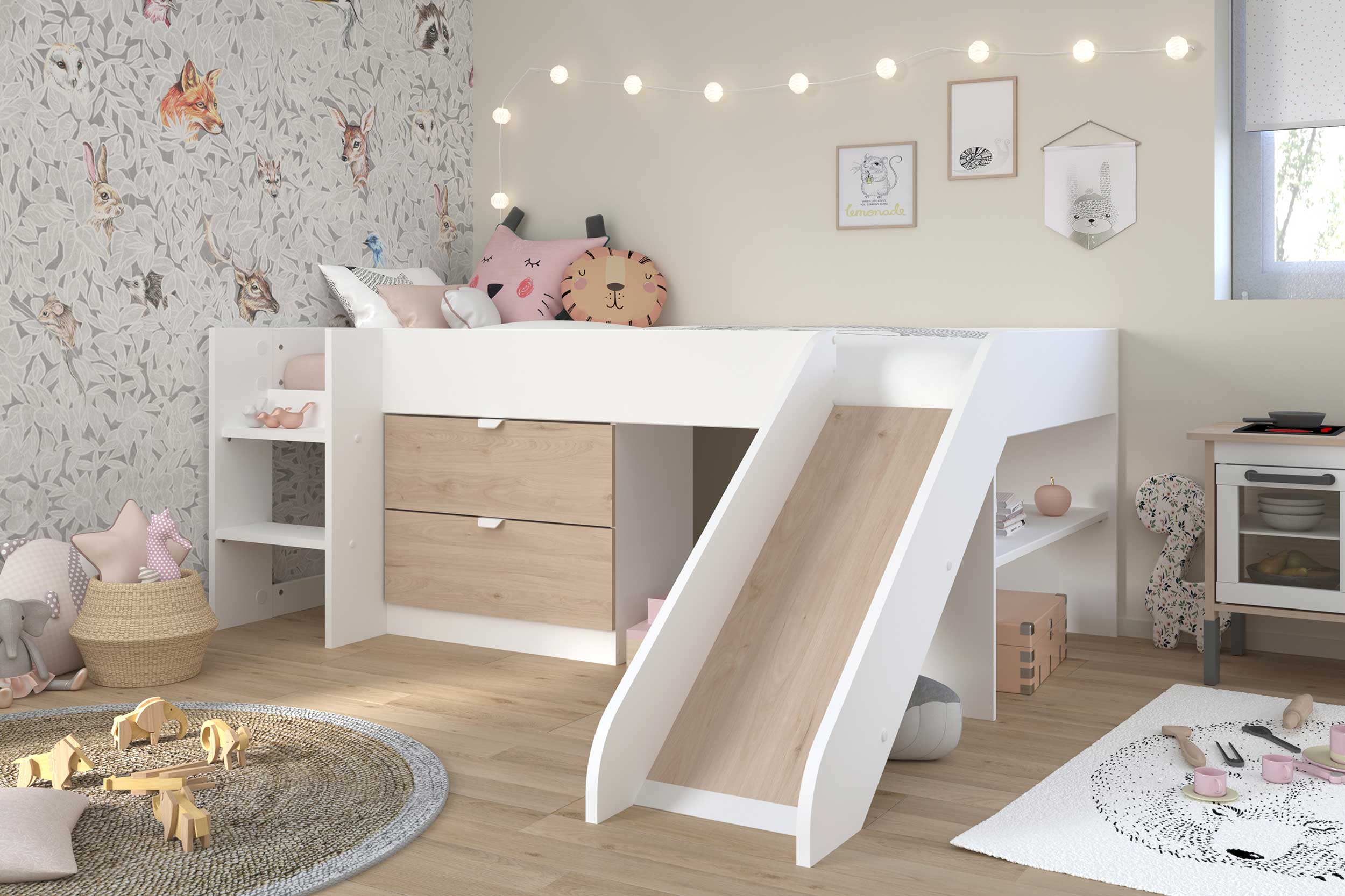 Lit toboggan Tobo 90x200 - chêne/blanc - Image 6