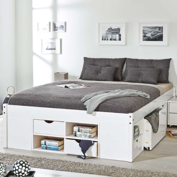 Lit Xavier 140x190cm avec espace de rangement - white wash