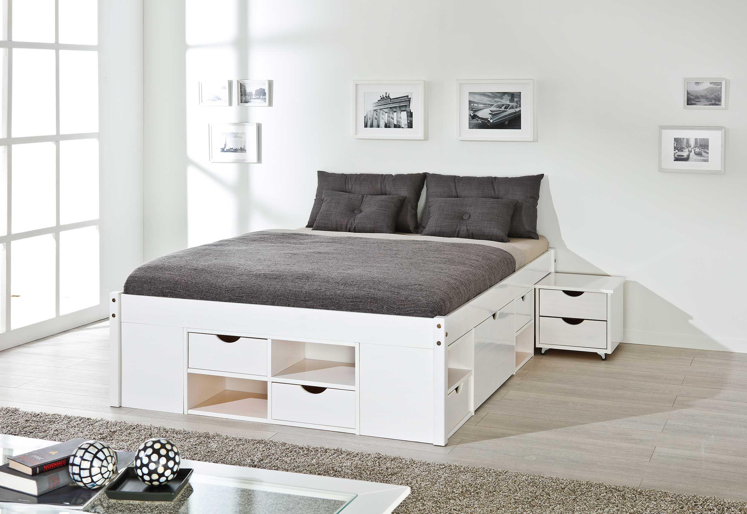 Lit Xavier 140x200cm avec espace de rangement - white wash - Image 4
