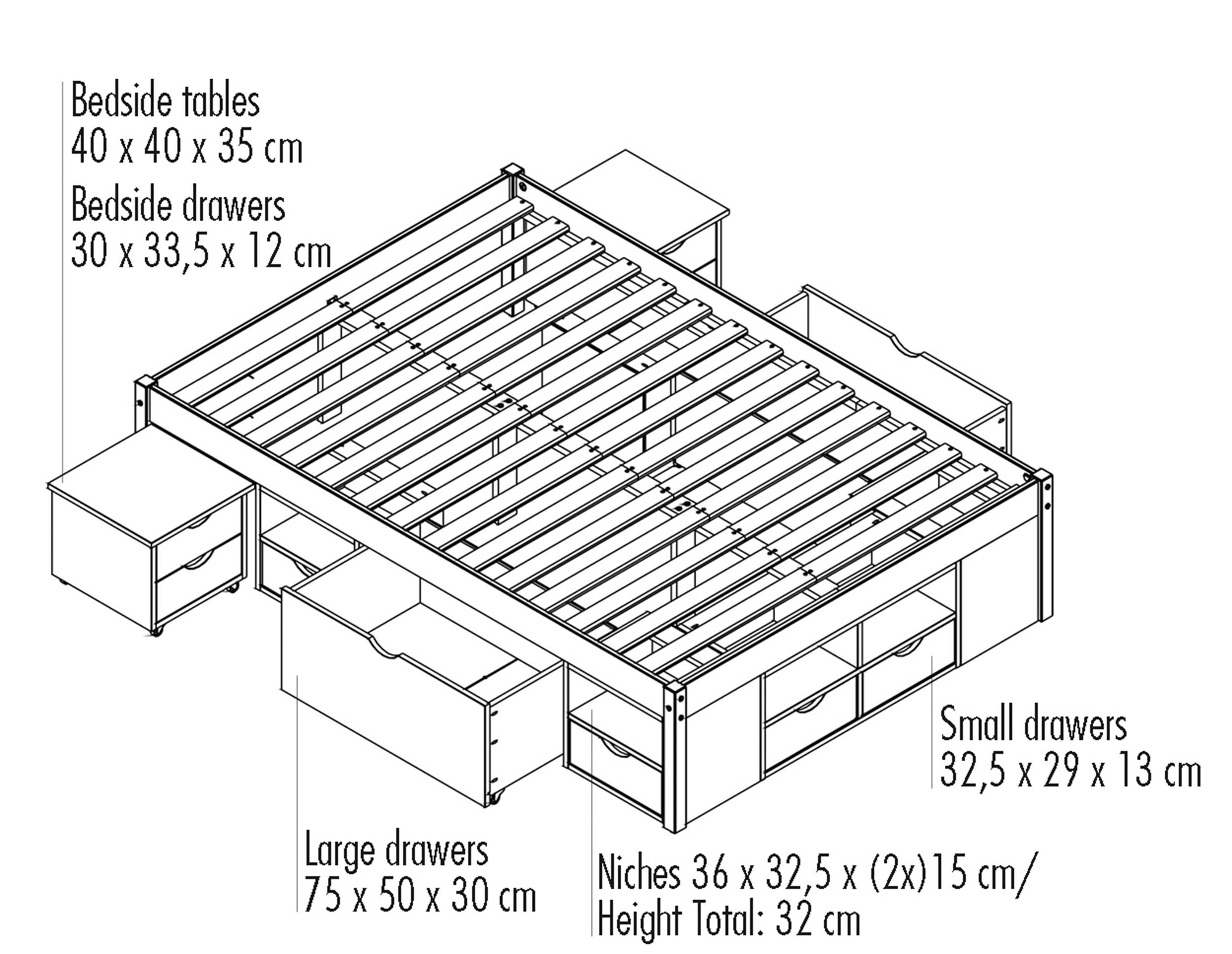 Lit Xavier 140x200cm avec rangement - bois pin - Image 7