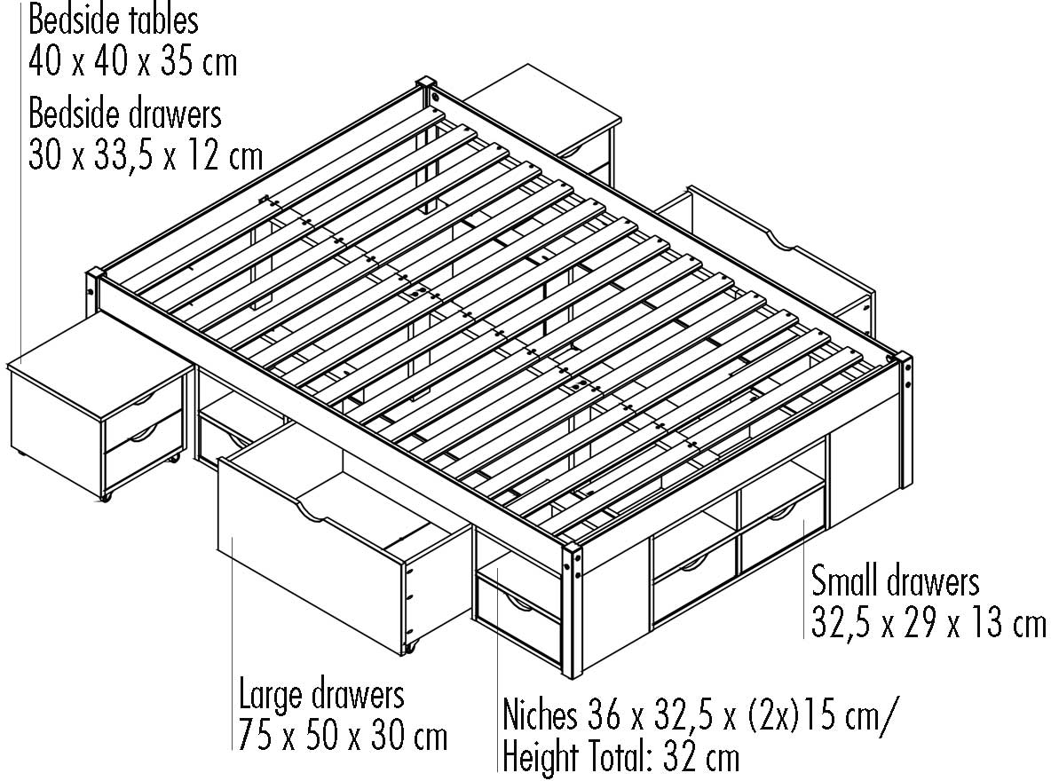 Lit Xavier 160x200cm avec rangement - white wash - Image 2