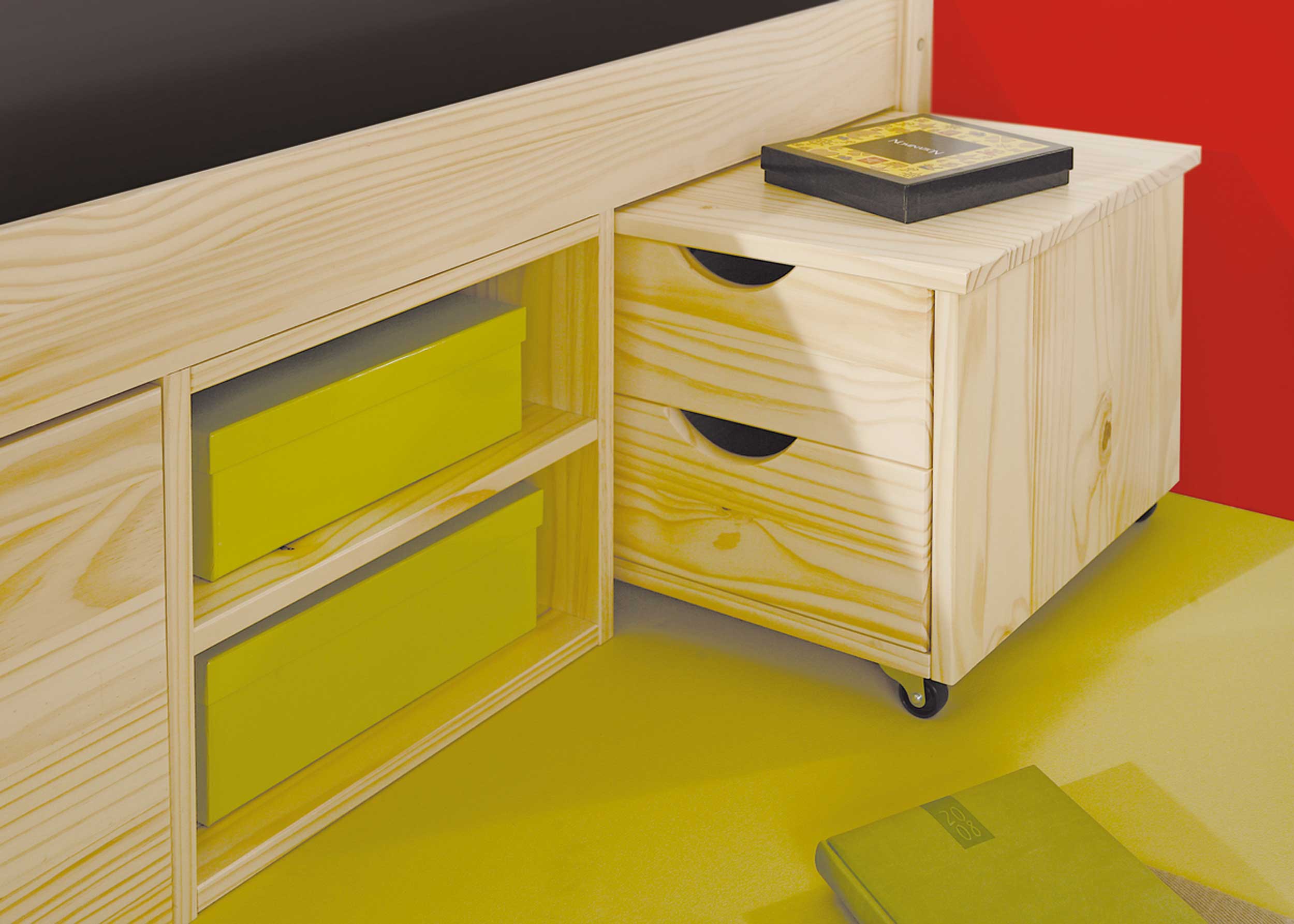 Lit Xavier 180x200cm avec rangement - bois pin - Image 3