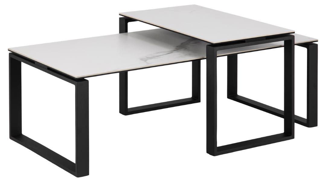 Lot de 2 tables basses Nicola avec plateau en céramique - blanc