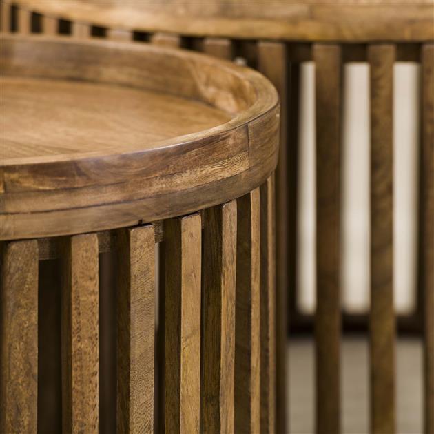 Lot de 2 tables basses rondes Goma avec espace de rangement-bois de mangue - Image 3