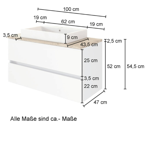 Meuble à lavabo Pisca 100cm 2 tiroirs - chêne - Image 5