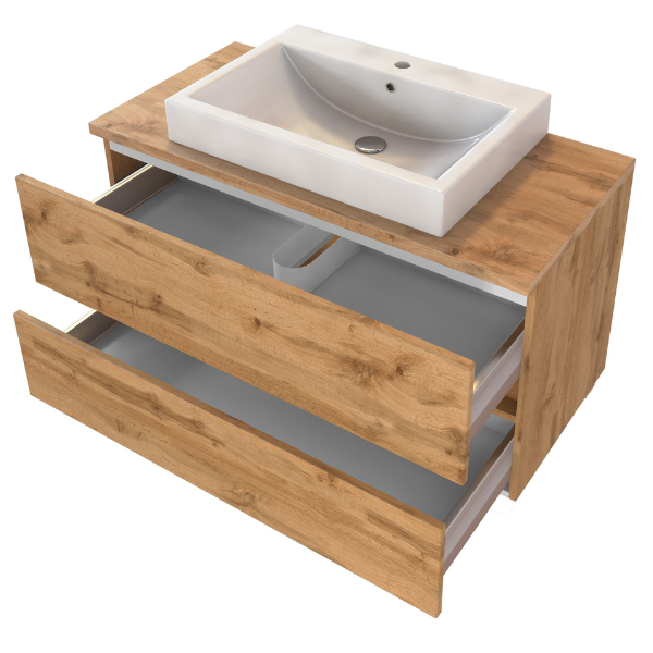 Meuble à lavabo Pisca 100cm 2 tiroirs - chêne - Image 8