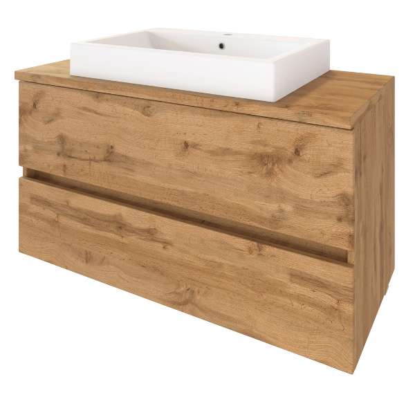 Meuble à lavabo Pisca 100cm 2 tiroirs - chêne - Image 9