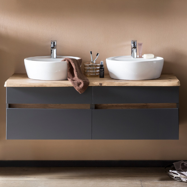 Meuble à lavabo Vikas 121cm 4 tiroirs - anthracite/chêne - Image 1