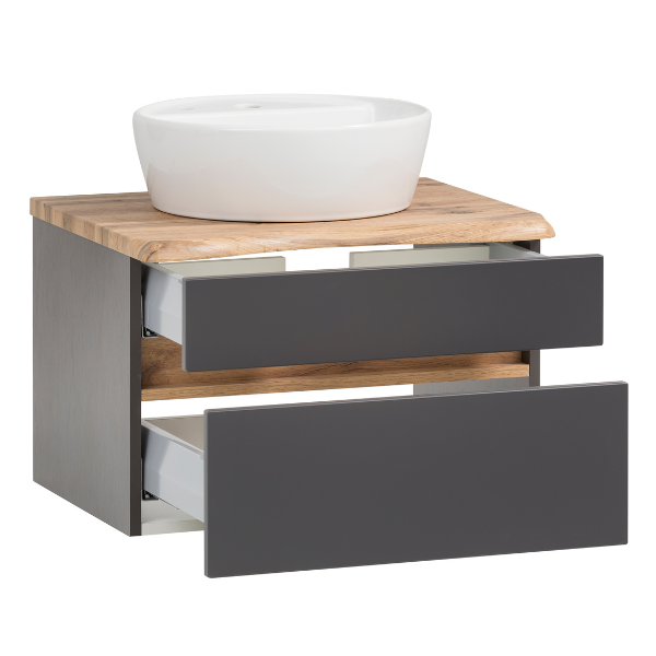 Meuble à lavabo Vikas 61cm 2 tiroirs - anthracite/chêne - Image 10