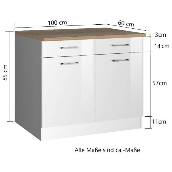 Meuble bas de cuisine Ragnar 100cm avec 2 portes & 2 tiroirs - blanc - Image 7