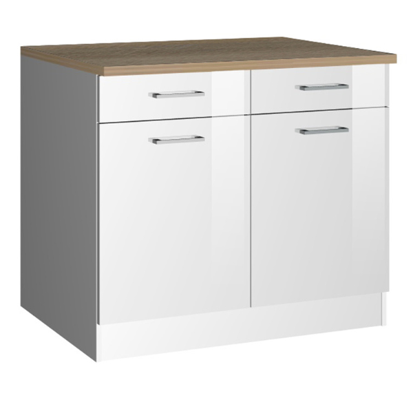 Meuble bas de cuisine Ragnar 100cm avec 2 portes & 2 tiroirs - blanc