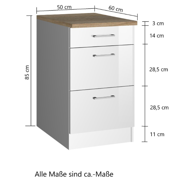 Meuble bas de cuisine Ragnar 50cm avec 3 tiroirs - anthracite/chêne - Image 2