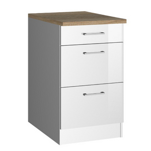 Meuble bas de cuisine Ragnar 50cm avec 3 tiroirs - blanc/chêne - Image 1