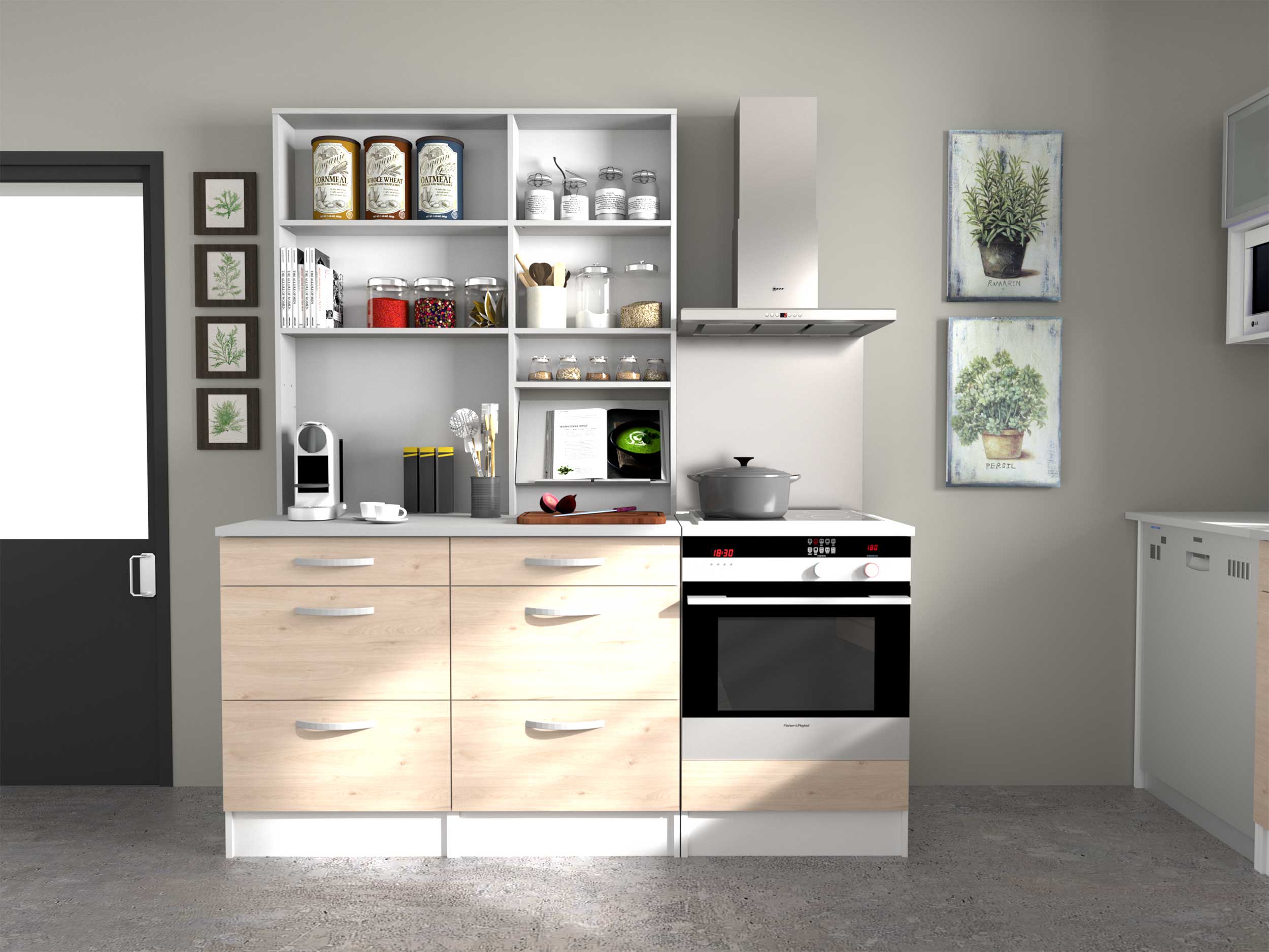 Meuble bas Oke 60 cm pour four et plaque de cuisson - chêne - Image 4