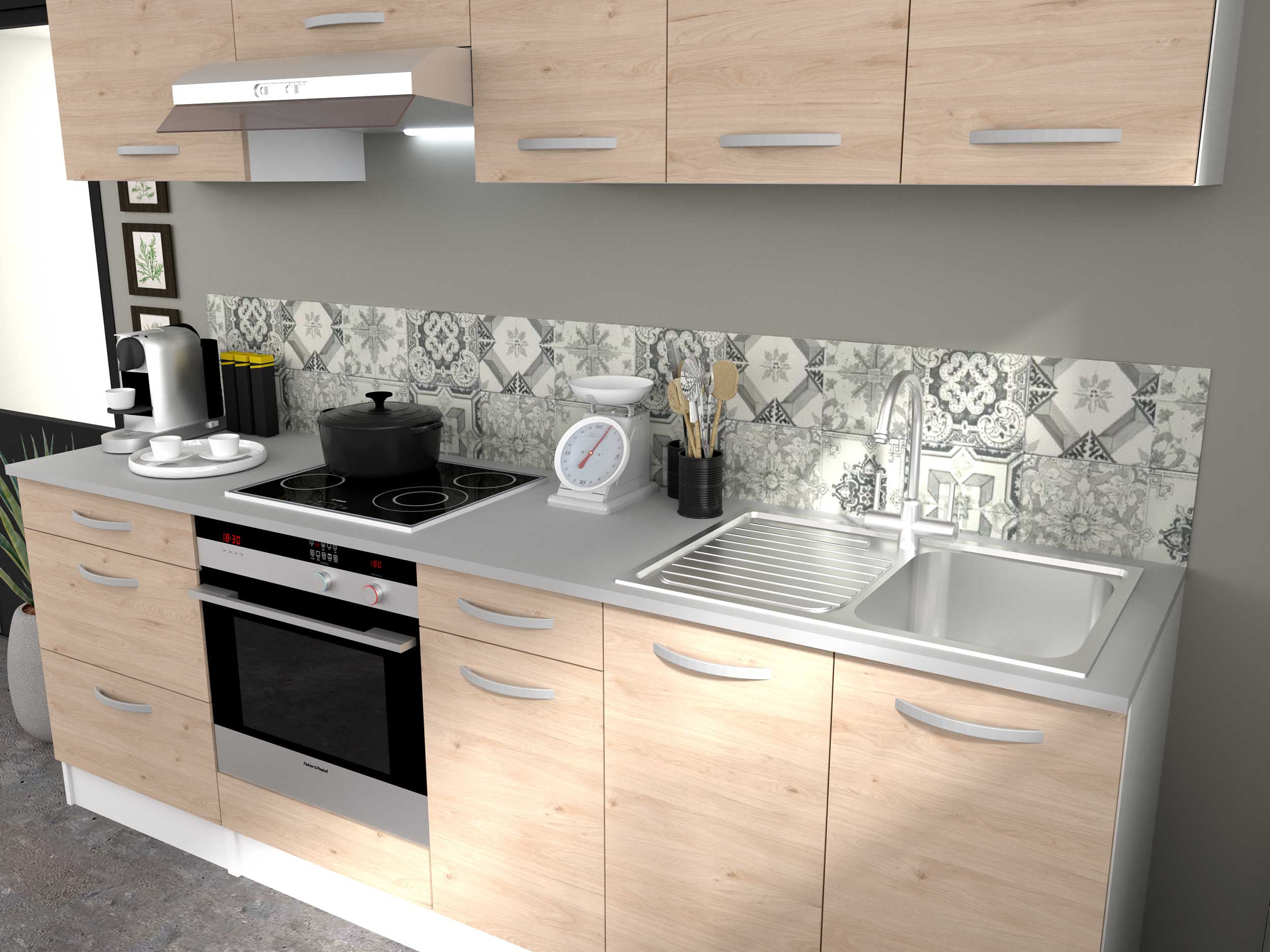 Meuble bas Oke 60 cm pour four et plaque de cuisson - chêne - Image 5