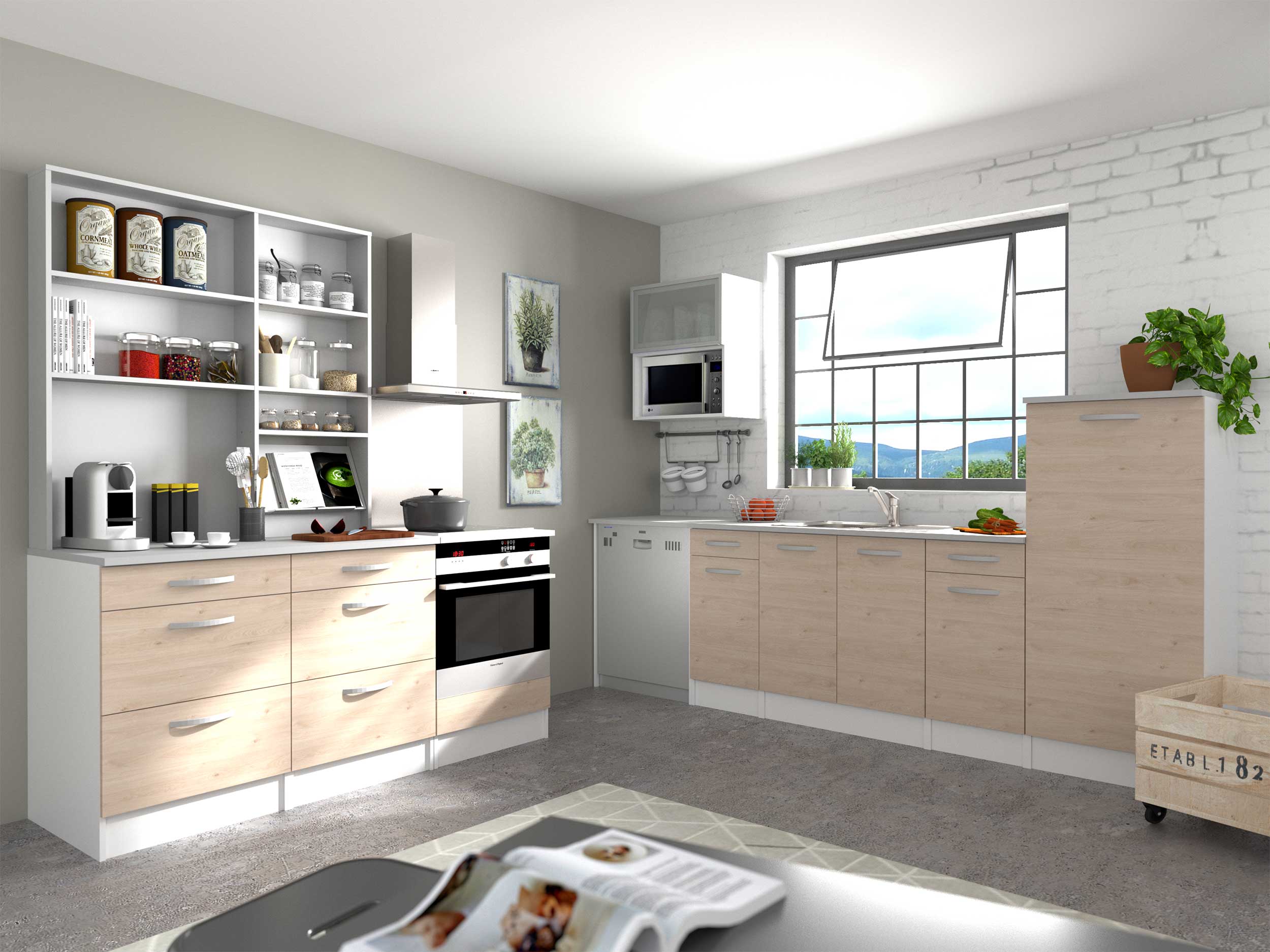 Meuble bas Oke 60 cm pour four et plaque de cuisson - chêne - Image 6